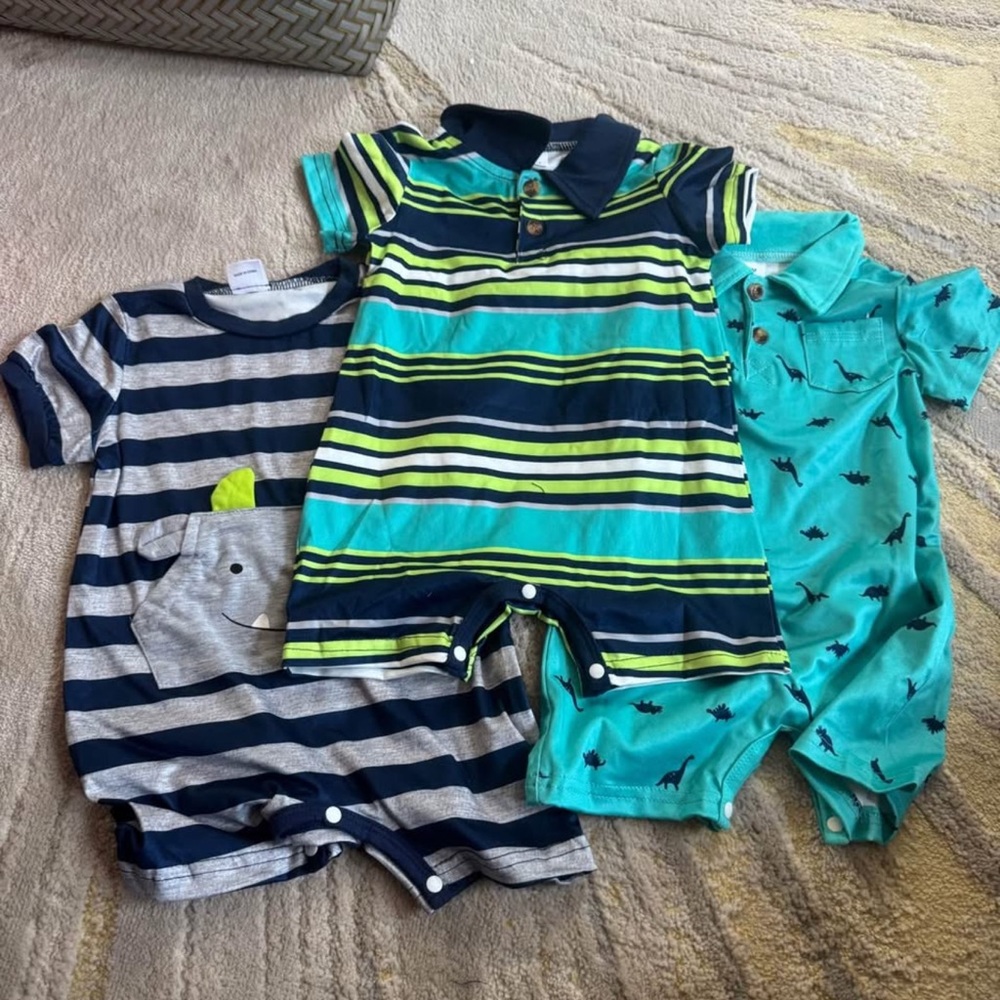 SHEIN Baby Rompers Set with Stripes and Dino Prints 12 months
